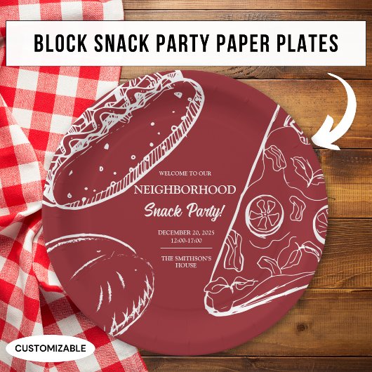 Assiettes En Carton Red Neighbority Fun Block Snack Food Party