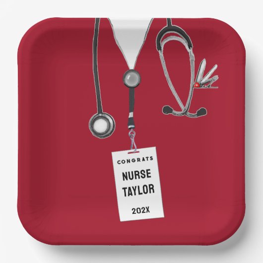 Assiettes En Carton Red Nurse Grad 2025 Plaques papier de partie (Recto)