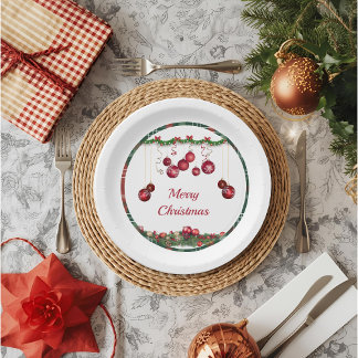Assiettes En Carton Red Ornaments Modern Christmas Party