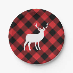 Assiettes En Carton Red Plaid et White Stag   Vacances