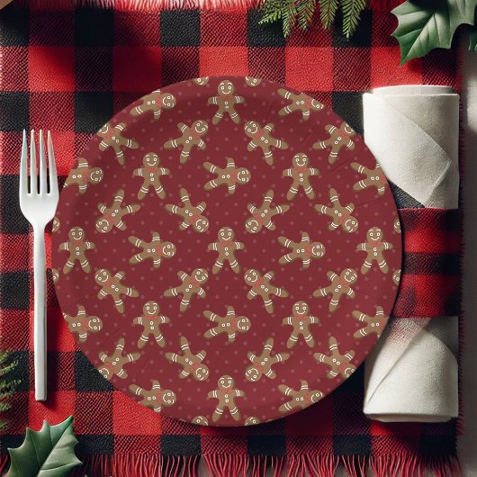 Assiettes En Carton Red Polka Dot Gingbread Homme Noël