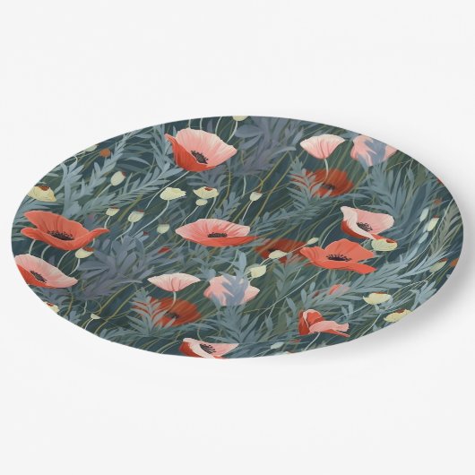 Assiettes En Carton Red Poppy Meadow (Angle)