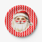 Assiettes En Carton Red Retro Santa Claus Red Ric Rac Noël (Devant)