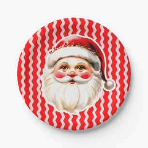 Assiettes En Carton Red Retro Santa Claus Red Ric Rac Noël
