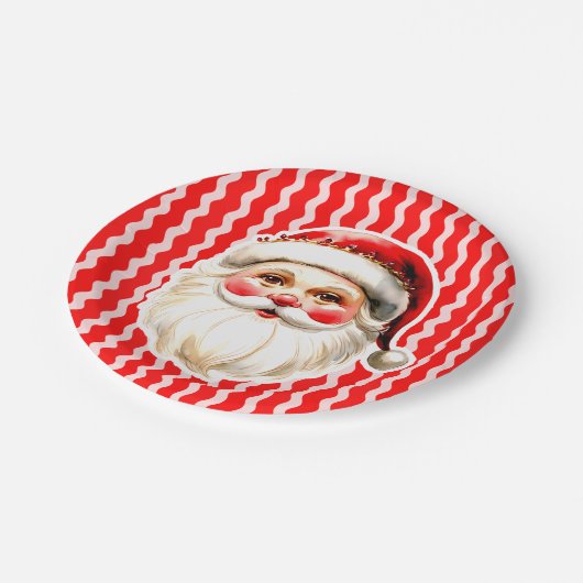 Assiettes En Carton Red Retro Santa Claus Red Ric Rac Noël (Angle)
