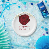 Assiettes En Carton Red Rose & Gold Lines Floral Elegant Party Custom (Fête)