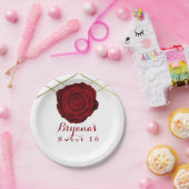 Assiettes En Carton Red Rose & Gold Lines Floral Elegant Party Custom (Fête)