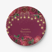 Assiettes En Carton Red Rose Gold Star String Étoiles lumineuses Quinc (Devant)