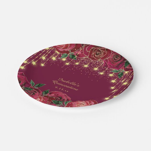Assiettes En Carton Red Rose Gold Star String Étoiles lumineuses Quinc (Angle)