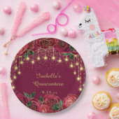 Assiettes En Carton Red Rose Gold Star String Étoiles lumineuses Quinc (Fête)