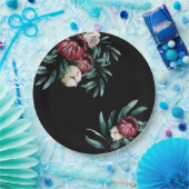 Assiettes En Carton Red Roses Arrière - plan noir élégant Script (Fête)