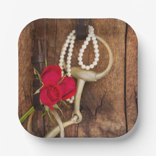 Assiettes En Carton Red Roses et Cheval Bit Pays Mariage de l'Ouest (Recto)