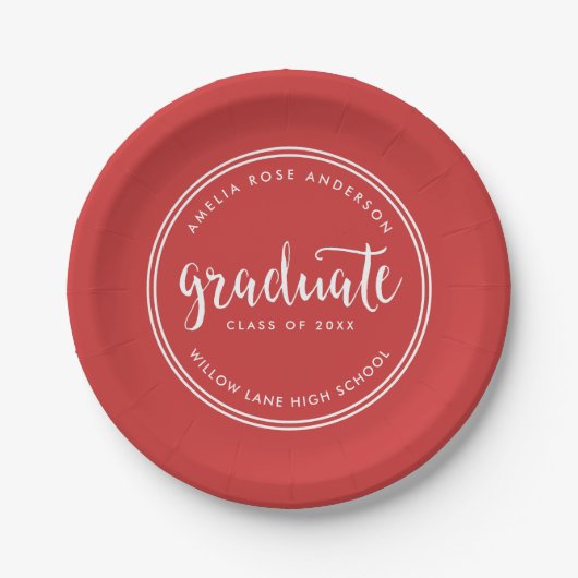 Assiettes En Carton Red Script et White Stripes Graduate Graduate (Devant)