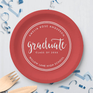 Assiettes En Carton Red Script et White Stripes Graduate Graduate