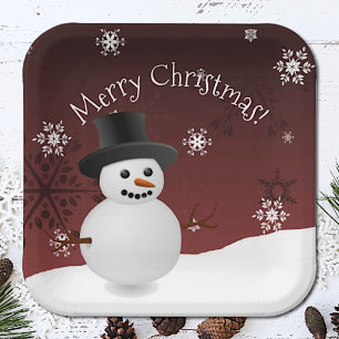 Assiettes En Carton Red Snowman Winter Scenery Plaque en papier de Noë