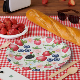 Assiettes En Carton Red Strawberry Daisy fête d'anniversaire pour elle