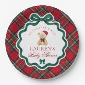 Assiettes En Carton Red Tartan Plaid Christmas Bear Baby Shower (Devant)
