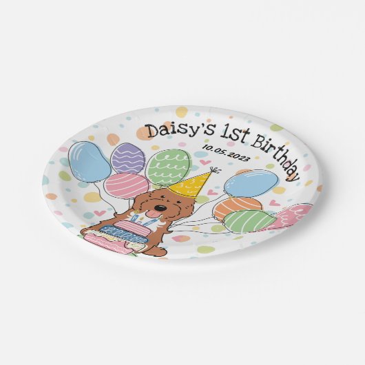 Assiettes En Carton Red Tuxedo Cockapoo Cavapoo Chien Anniversaire (Angle)