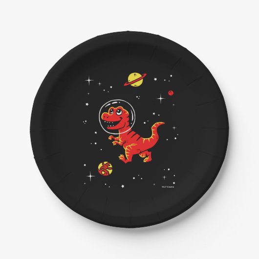 Assiettes En Carton Red Tyrannosaurus Rex Dinos Dans L'Espace (Devant)