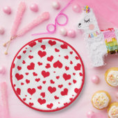Assiettes En Carton Red Valentine Hearts Random Scattered Motif (Fête)