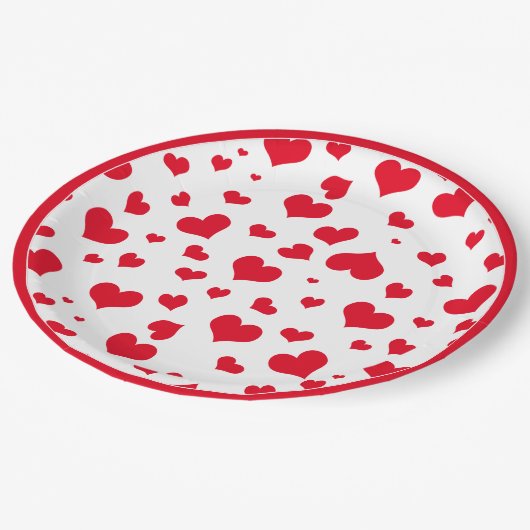 Assiettes En Carton Red Valentine Hearts Random Scattered Motif (Angle)