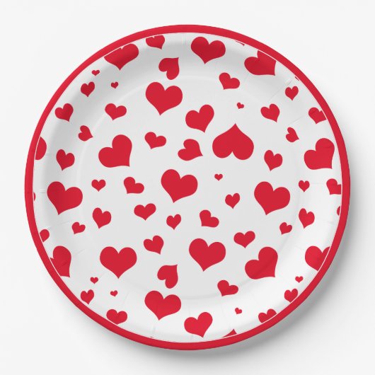 Assiettes En Carton Red Valentine Hearts Random Scattered Motif (Devant)
