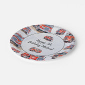 Assiettes En Carton Red Watercolor Firetruck Moteur Anniversaire (Angle)