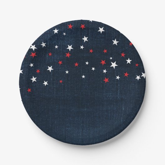 Assiettes En Carton Red White & Blue Stars Denim Custom Party (Devant)