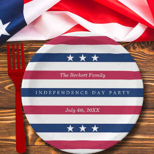 Assiettes En Carton Red, White & Blue Stripes 4 juillet