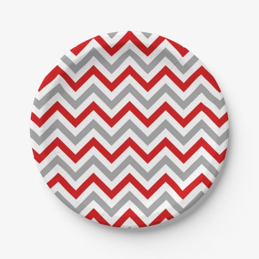 Assiettes En Carton Red, White, Dk Gray Large Chevron Zig Zag (Devant)