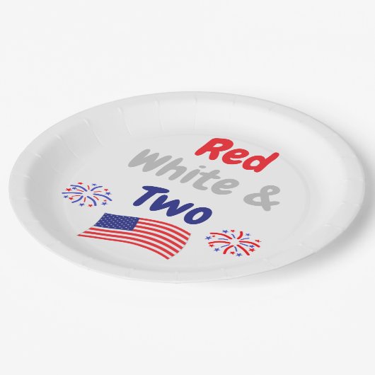 Assiettes En Carton Red, White et Deux Birthday (Angle)