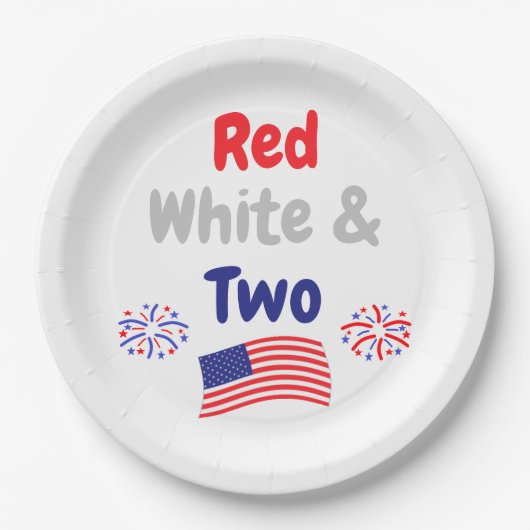 Assiettes En Carton Red, White et Deux Birthday (Devant)