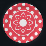 Assiettes En Carton Red With White Polk Dots Paper Plate<br><div class="desc">A Red With White Polka Dotted Paper Plate With Boho Flower Center For Any Type Of Party</div>