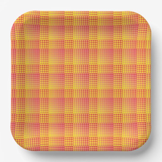 Assiettes En Carton Red Yellow Checker Abstract Pattern (Recto)