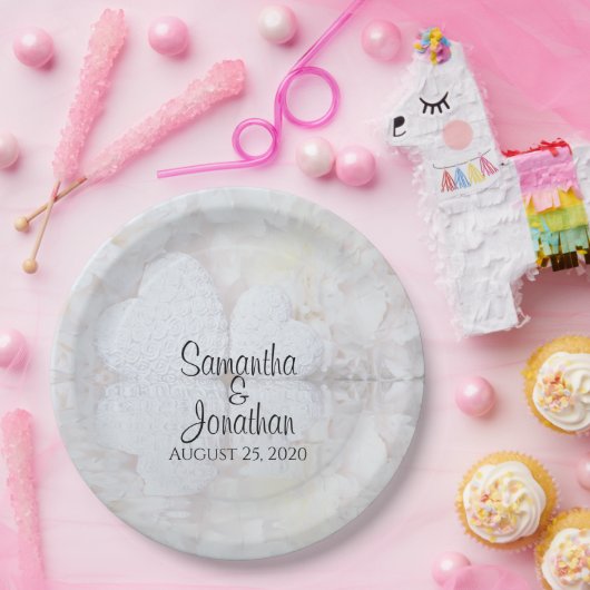 Assiettes En Carton Reflet Coeurs blancs Mariage romantique (Fête)