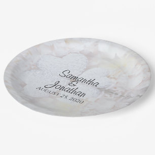 Assiettes En Carton Reflet Coeurs blancs Mariage romantique