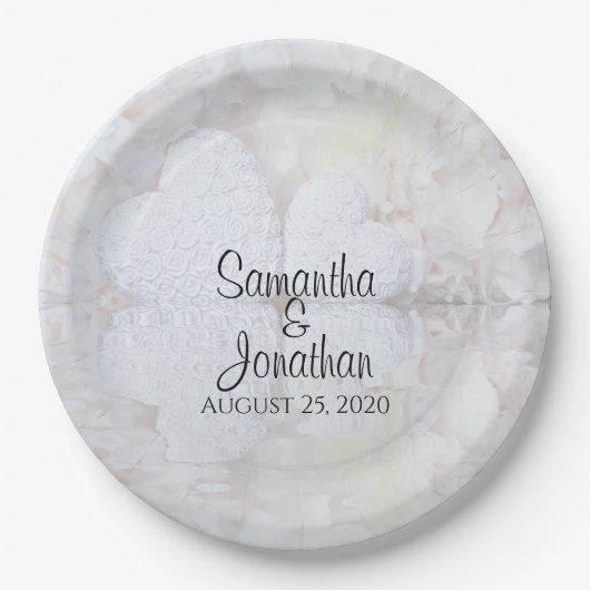 Assiettes En Carton Reflet Coeurs blancs Mariage romantique (Devant)