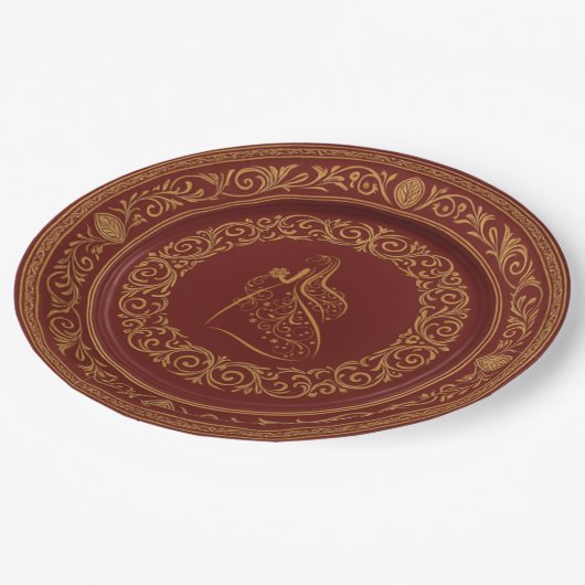 Assiettes En Carton Regal Ruby & Gold Scroll Plate (Angle)