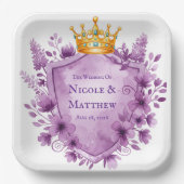 Assiettes En Carton Regal violet Mariage de crête florale (Recto)