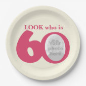 Assiettes En Carton Regardez 60e anniversaire photo crème plaque en pa (Devant)
