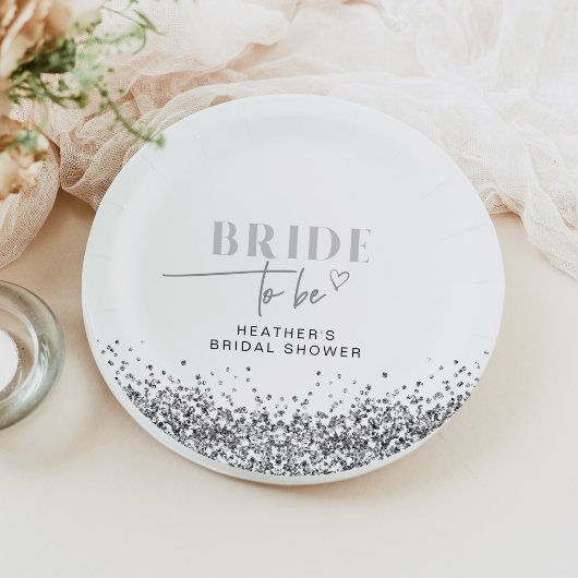 Assiettes En Carton REGINA Silver Sequins Mariée pour être Douche