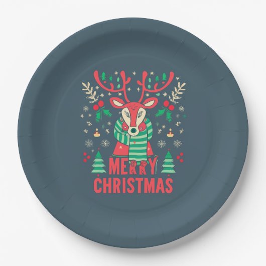 Assiettes En Carton Reindeer Christmas Paper Plate (Devant)
