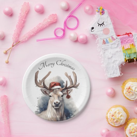 Assiettes En Carton Reindeer de Noël, personnalisable (Fête)