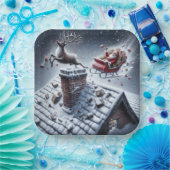 Assiettes En Carton Reindeer Mishap sur un toit neigeux (Fête)