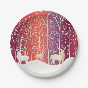 Assiettes En Carton Reindeer Snowy Plaque en papier de vacances