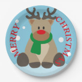 Assiettes En Carton Reinder Joyeux Plaques de papier de Noël (Devant)
