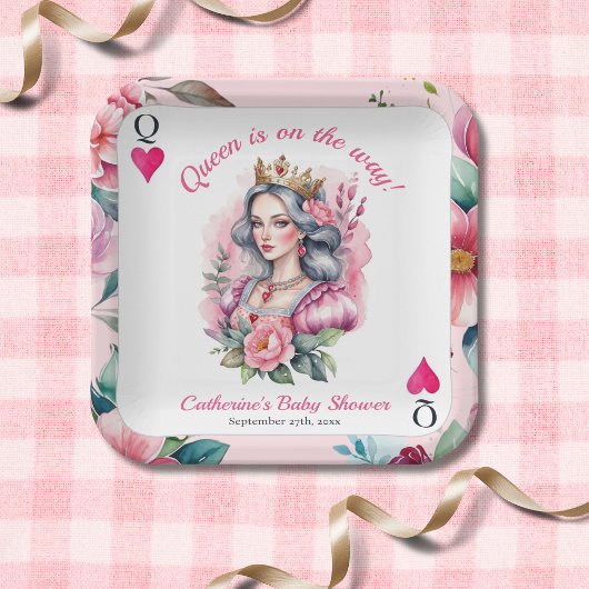Assiettes En Carton Reine Des Coeurs Jouer Carte Baby shower rose