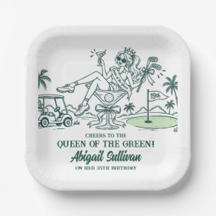 Assiettes En Carton Reine du 35e anniversaire de golf drôle et vert