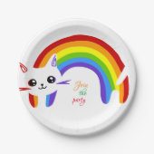 Assiettes En Carton Rejoignez la fête, Cat Cute Rainbow Papier Plaque (Devant)