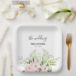 Assiettes En Carton Remerciement Mariage Gentil Lys Calla Blanc Roses 